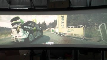 Huge Curved Projection Video Game Screen on a 3 projector edge blended curved screen