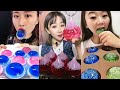 Asmr mukbang  eating colored basil seeds water filled ice crunchy sounds ice eating 32