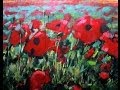 How to Paint with Acrylics: Field Of Poppies Abstract Realism. Poppy Flowers on canvas