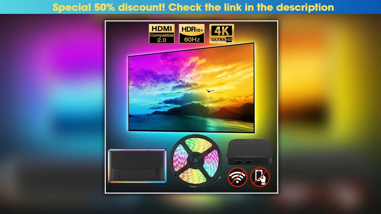 Ambient LED TV Backlights 4K Device Box Tape Screen Color Sync No WiFi No APP TV LED Strip Lights