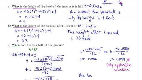 MTH 65 (§7.2, v6) Quadratic Formula Application Baseball Projectile