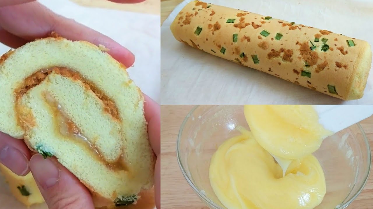 香蔥肉鬆蛋糕卷 自制蛋糕麵包百搭沙拉醬 鬆軟卷不裂的蛋糕卷