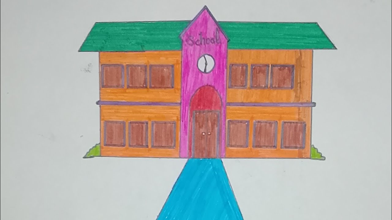 Beautiful School Drawing with Colour | Easy Drawing