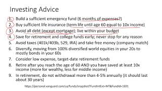 Finance Core Topic #11 Section #6 Personal Finance Investment Advice