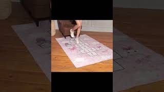 Dekoratif Kaymaz Taban Leke Tutmaz Dikdörtgen Ek Desenli Pembe Renk Eğitici Çocuk Halısı