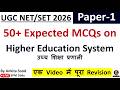 Top 50+ MCQs on Higher Education for UGC NET June 2026 | Paper 1 Important Concepts for NET/SET