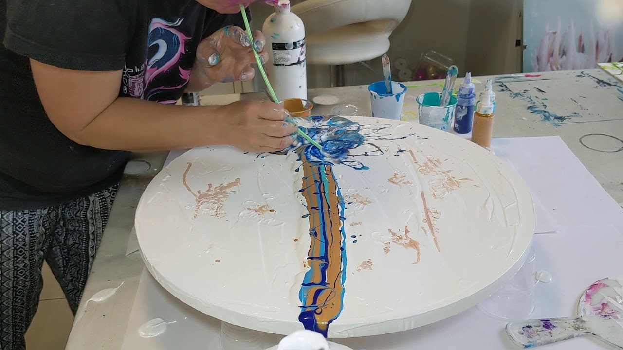 1.01 - Straw Blowing in Ocean Blues. Acrylic Paint Pouring - YouTube