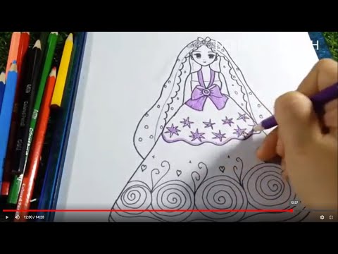 Video VẼ VÀ TÔ MÀU CÔ DÂU VÁY TÍM / How to Draw a Bride Easy - youtube