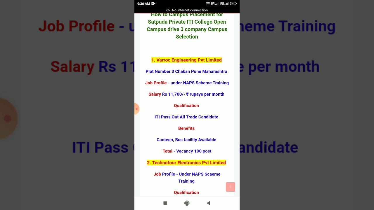 iti2021Campus Placement for Satpuda Private ITI College Open Campus drive 3 company Campus Selection