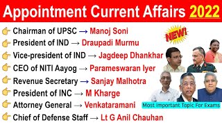 Appointment Current Affairs 2022  Important Appointment 2022  Top 40 Mcqs
