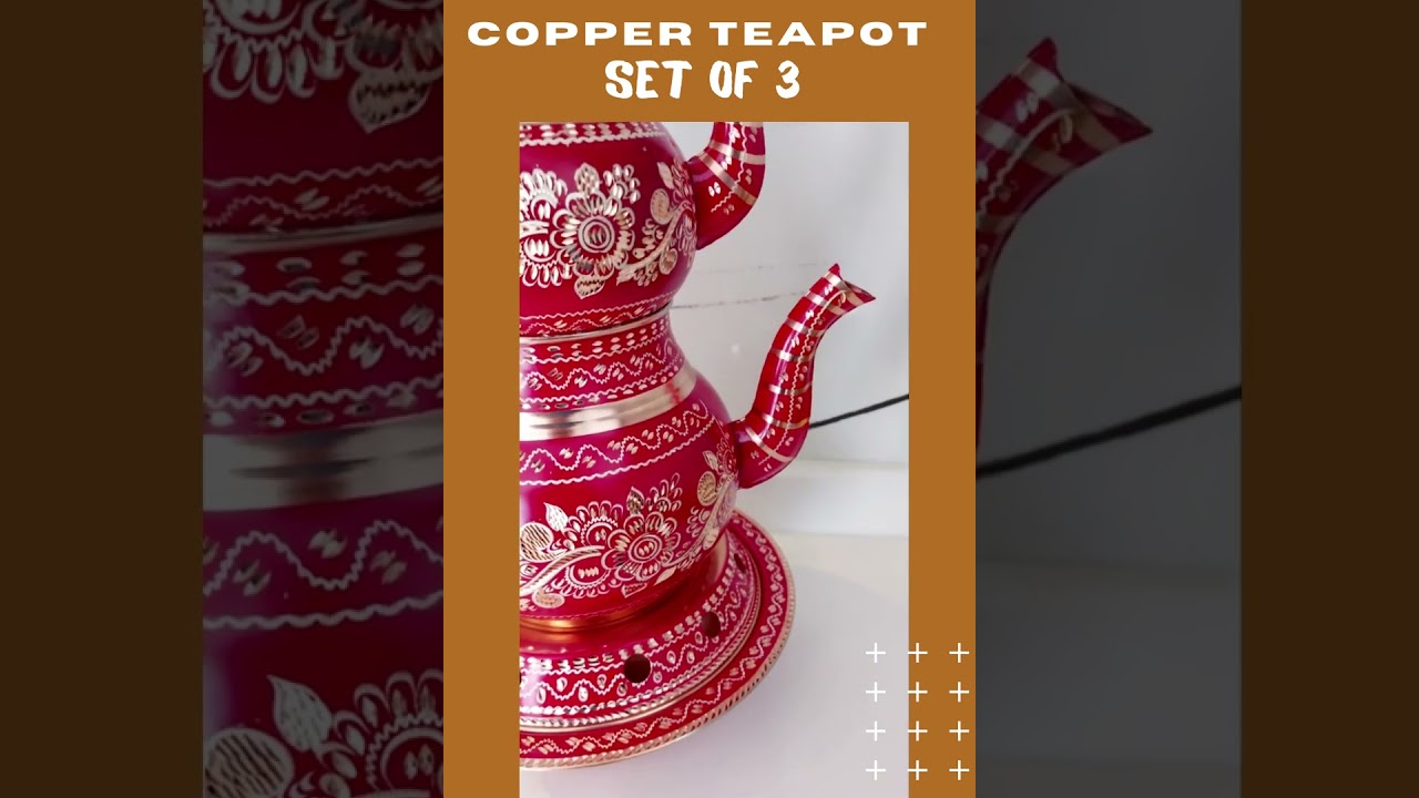 Copper Teapot - Red Tea Set Balcony Enjoyment, Inlay, Turkish Copper, Healthy Kitchenware