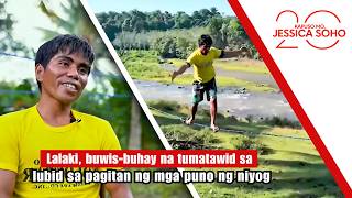 Lalaki, buwis-buhay na tumatawid sa lubid sa pagitan ng mga puno ng niyog | Kapuso Mo, Jessica Soho