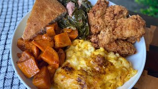 SOUL FOOD THE RIGHT WAY! Rum Candied Yams, Spicy Mac & Cheese, Fried Chicken, Greens, Cornbread