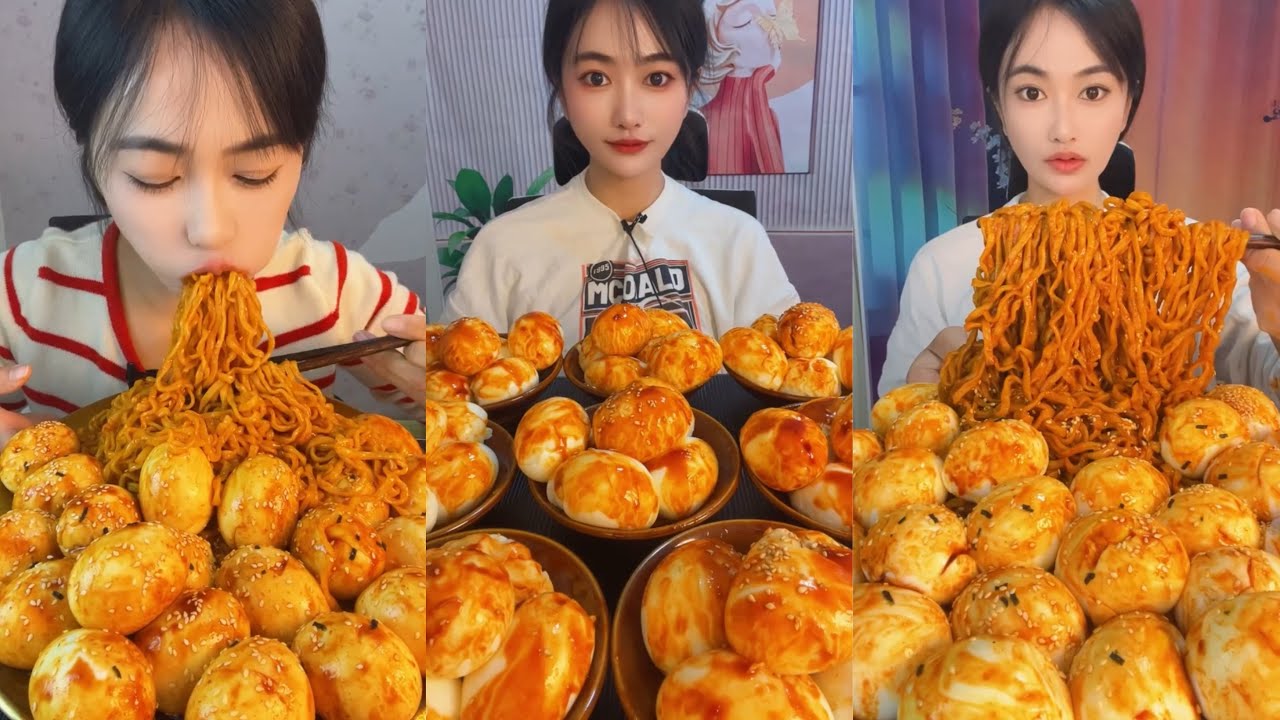 MUKBANG 먹방 EATING SPICY NOODLES and SOFT BOIL EGGS chewy sounds | ASMR | chinese foods 辣面鸡蛋