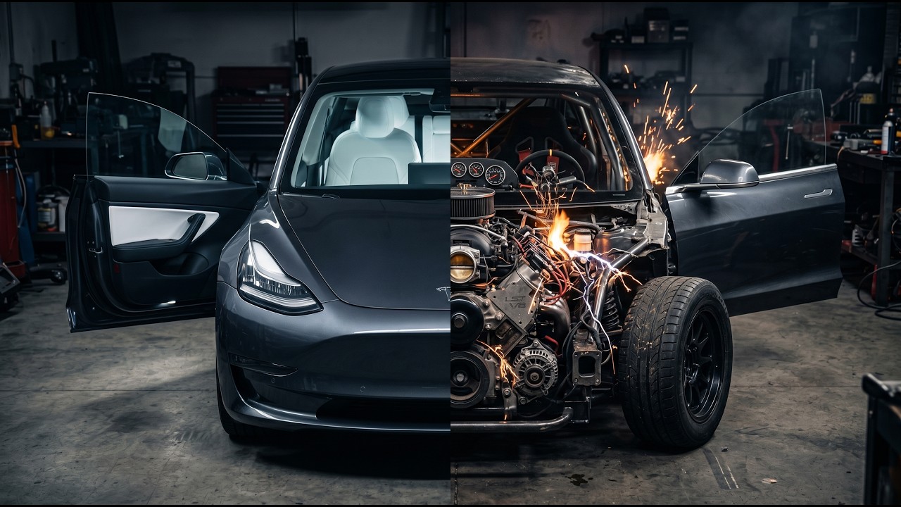 Tesla Model 3 Engine Design I Put a Real Engine in my Tesla Model 3! (World First?) - YouTube