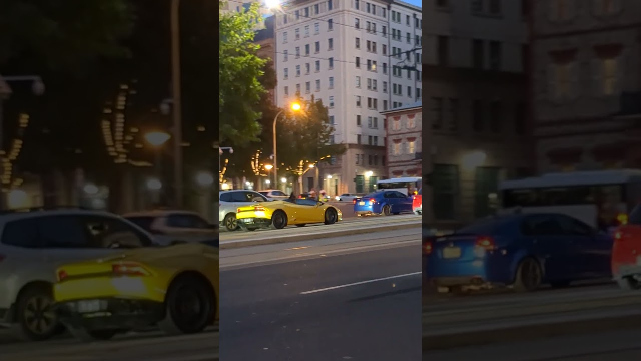 Yellow Lamborghini Huracan Spyder Cruising on King William St | #lamborghini #supercars #automobile