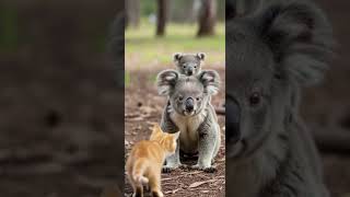 Koala Mom Hugs a Cat Like Family 🐨🐱💞 #koalalove,#funnyanimals,#warmhug,#sweetmoments