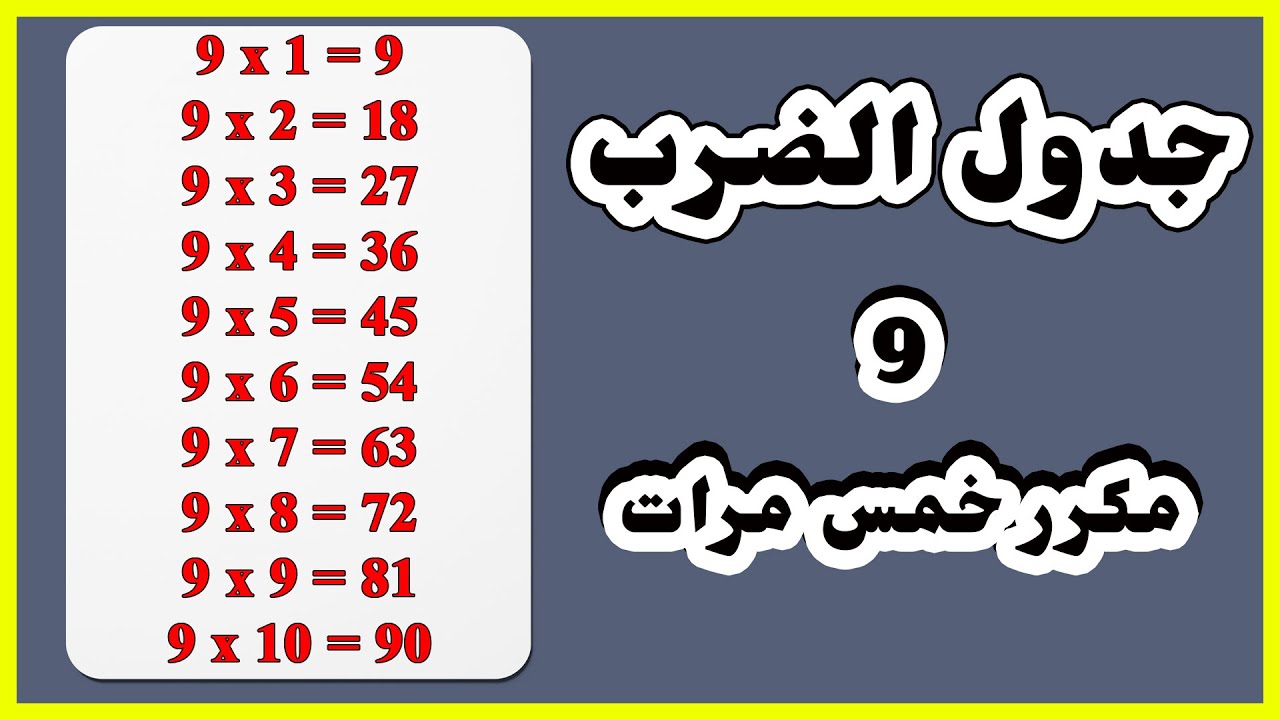جدول الضرب 9 مكرر للاطفال - YouTube