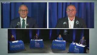 Jay Inslee and Loren Culp react after Washington governor debate