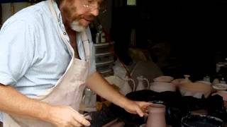 SIMON LEACH POTTERY TV -  How to attach a handle to a tankard or stein ! - Sept 9'13