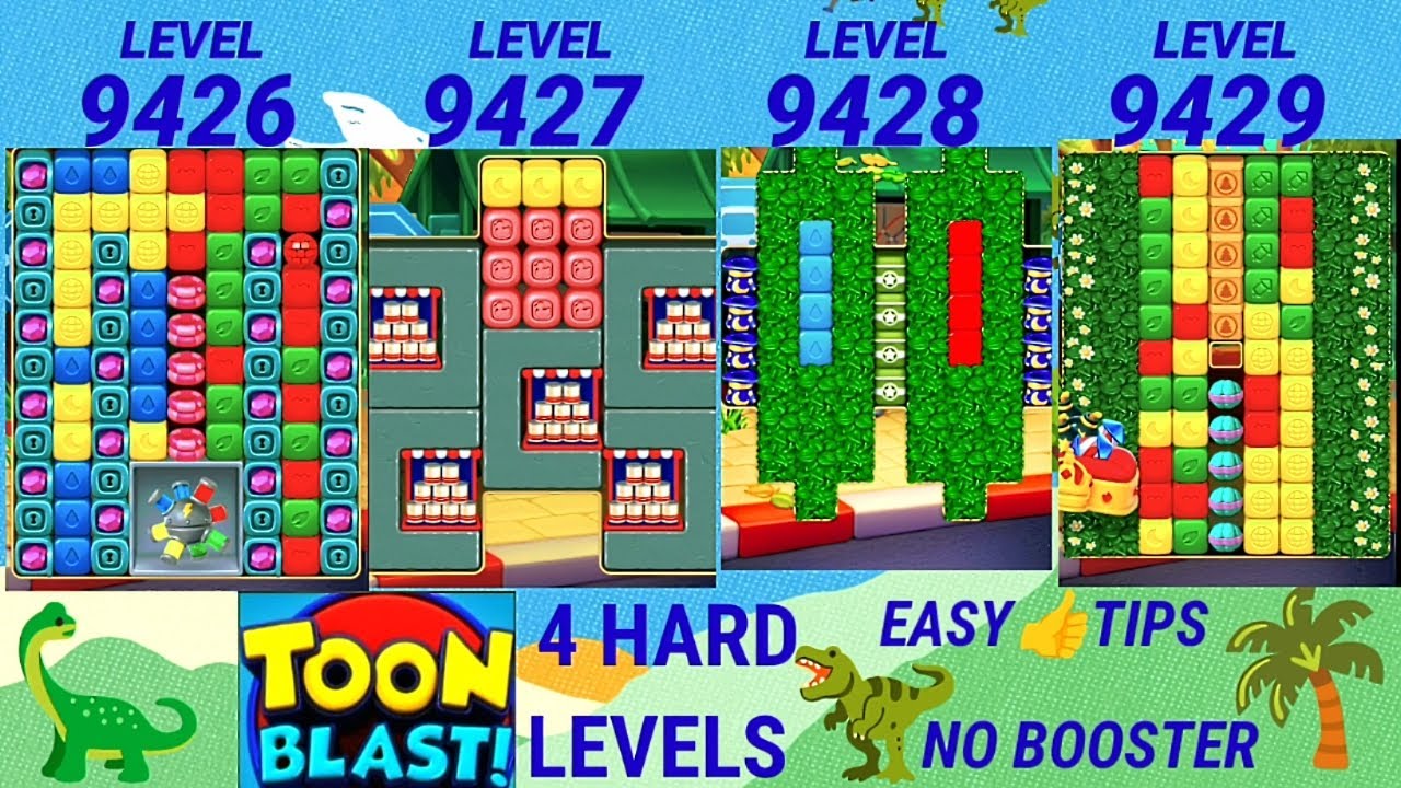 Toon Blast 9426|9427|9428|9429| No Booster👍Easy TIPs🦕Super Hard👉4 LEVELS🦖