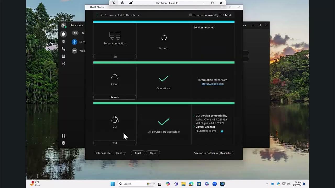 Cisco WebEx on a Windows 365 Cloud PC session with Audio and Video