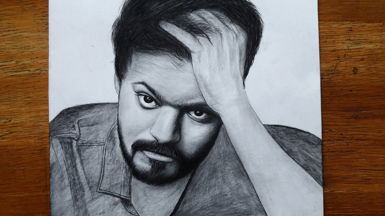 Drawing South Indian actor thalapathy Vijay how to draw vijay  sketch  of vijay from Master movie  YouTube