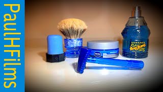 All Blue Sunday Shave - P.A.A. Phantom Blue Double Slant Open Comb Razor