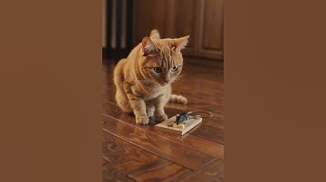 Orange cat is catching mice with a mousetrap オレンジ色の猫がネズミ捕りでネズミを捕まえている #shorts  #cat #mouse