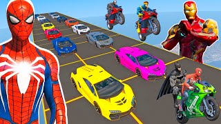 CARROS e MOTOS COM HOMEM ARANHA E SUPER HEROIS! NOVO DESAFIO VERTICAL COM CARROS - GTA 5 MOD