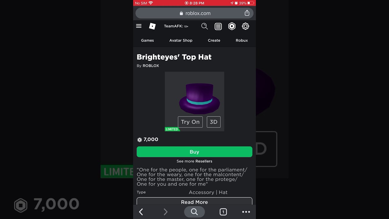 Buying Brighteyes Top Hat Youtube - brighteyes top hat roblox