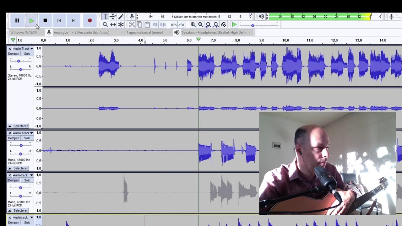 How to homerecord multiple tracks using my Guitar, using Audacity