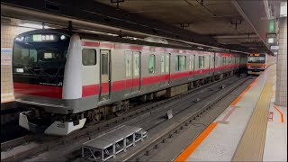 E233系5000番台506編成が快速蘇我行きとして東京駅京葉線地下ホーム3番線から発車するシーン (1109A) 2026.5.26.11:32