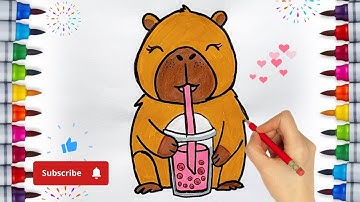  🧋 How to Draw Cute Kawaii Capybara Drinking Boba Tea | step by step tutorial |