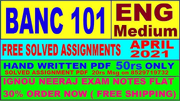 BANC 101 in ENGLISH solved assignment 2021 PDF @20rs / Handwritten pdf 50rs Msg on 9992290905
