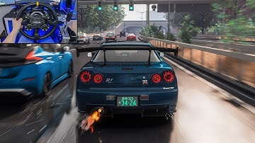 914HP Nissan Skyline GT-R R34 V-SPEC at Shutoko - Assetto Corsa | Moza R16