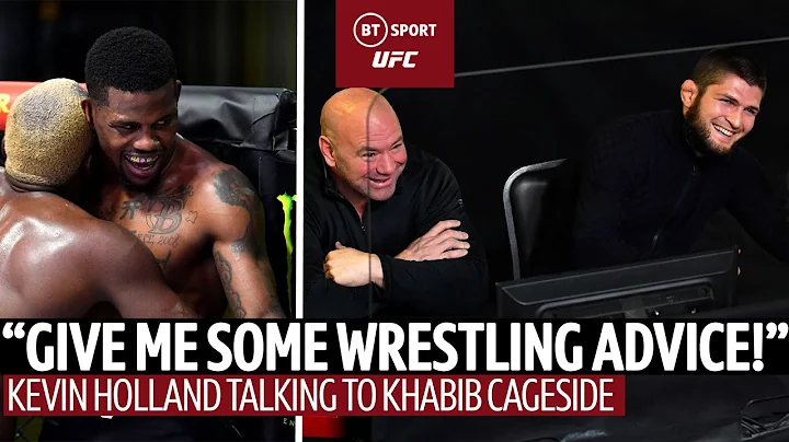 Kevin Holland talking to Khabib cageside DURING fi...