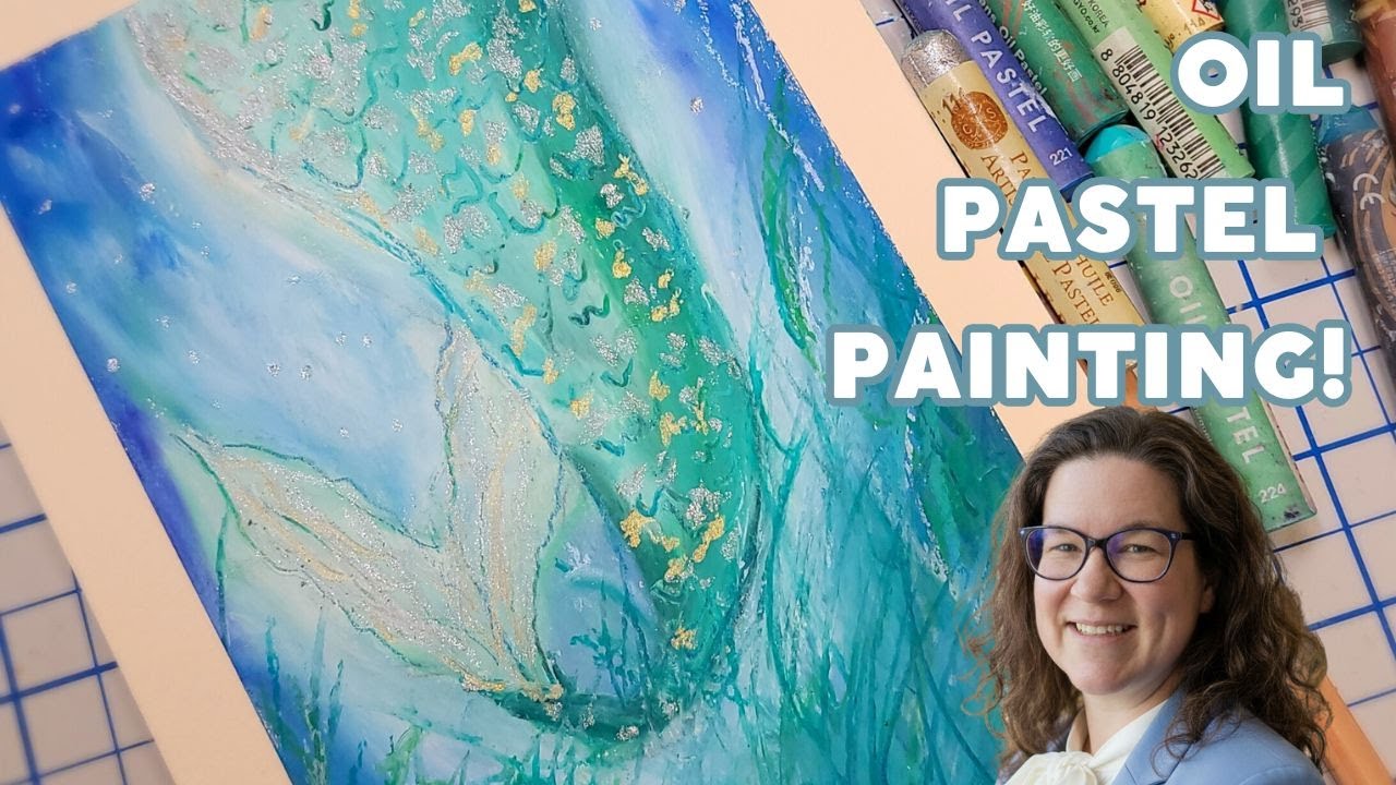 Mermaid Tail Oil Pastel Painting with Sennelier Silver