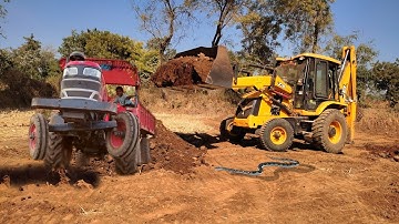 New Jcb 3dx backhoe machine loading red mud in mahindra 575 DI | Jcb tractor cartoon gadi videos