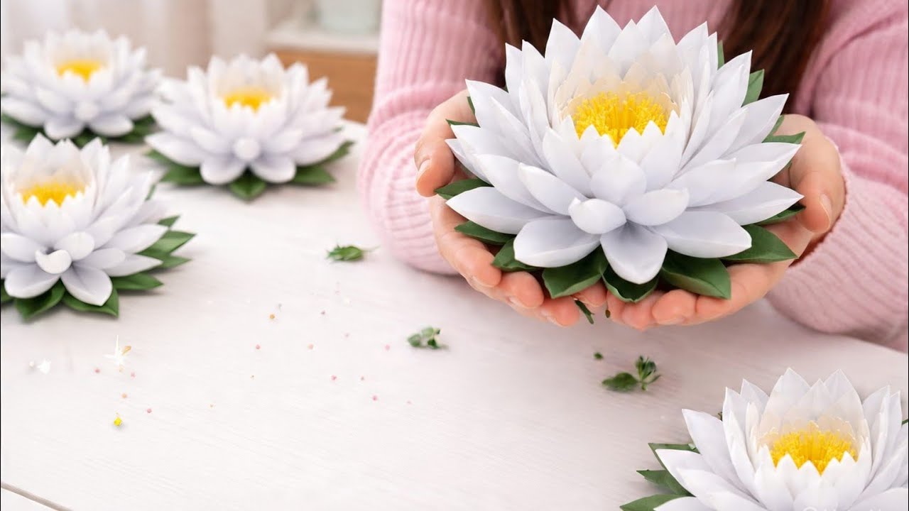 ✨DIY White lotus flower craft ✨😍How to make a lotus flower🌺 