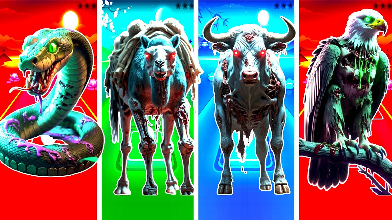 🧟‍♂️ Zombie Eagle 🦅 🆚 Zombie Bull 🐂 🆚 Zombie Snake 🐍 🆚 Zombie Camel 🐫  Tiles Hop Animals
