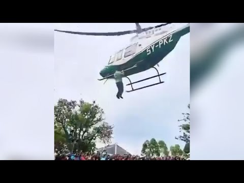 Drama bei Hochzeit: Mann klammert sich an Hubschrauber