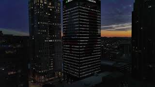 Drone fly by the Regions Center in Birmingham, Alabama. All lit up for Christmas!