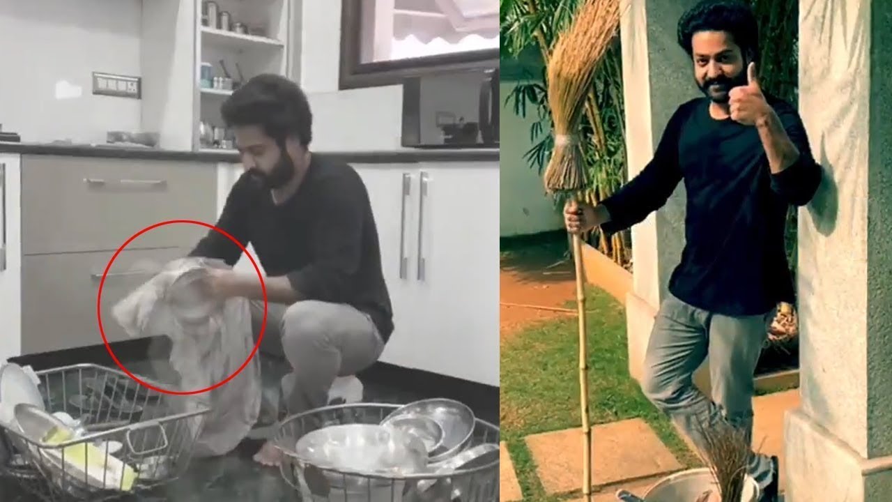Jr.NTR Washing Dishes and Cleaning at Home | Jr. NTR stayathome Challenge | Filmy Friday