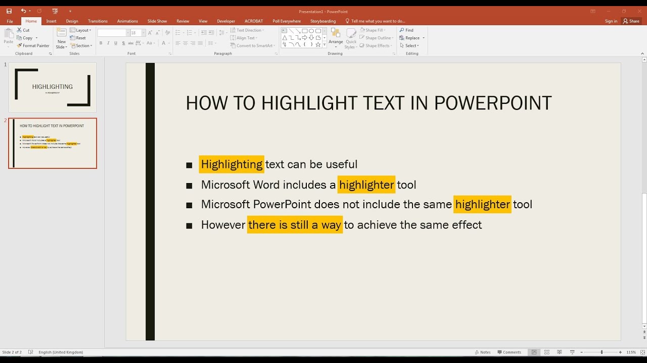 powerpoint presentation highlight text