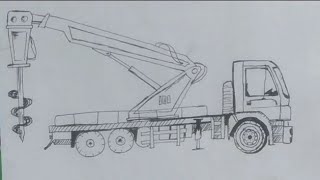 🏗️ Digger derrick truck vector | digging machine drawing | construction vehicle drawing