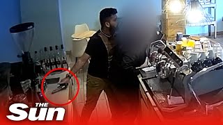 Off duty police officer disarms GUNMAN while getting food in CCTV footage
