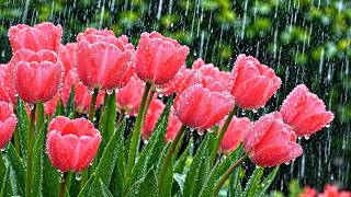 Soft Raindrops on Fresh Pink Tulips 🌧️ Cozy Nature Sounds for Sleep, Focus & Relaxation screenshot 1