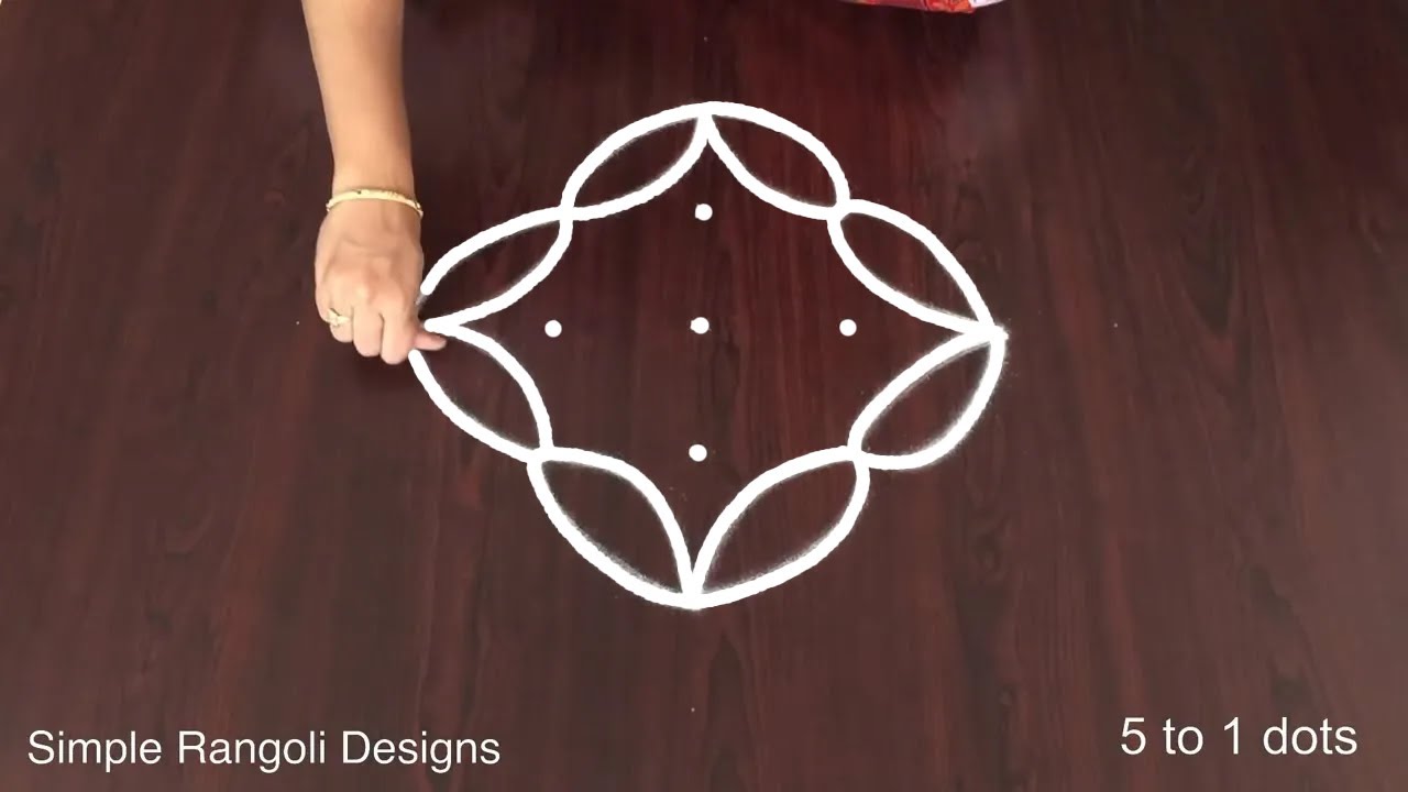 Traditional Kolam With 5 to 1 Dots