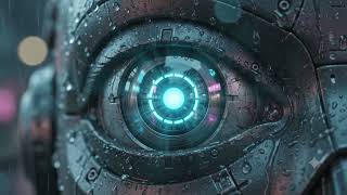 Cyberpunk Robot Eye in the Rain Hyper-Macro Cinematic AI